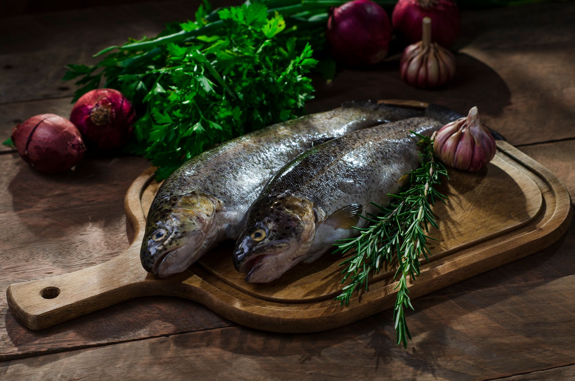 Fiskerens hænder holder en fisk